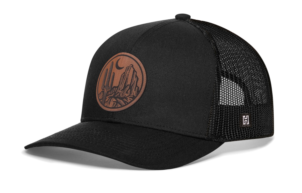 Southwest Sunset Trucker Hat  |  Faux Leather Desert Snapback
