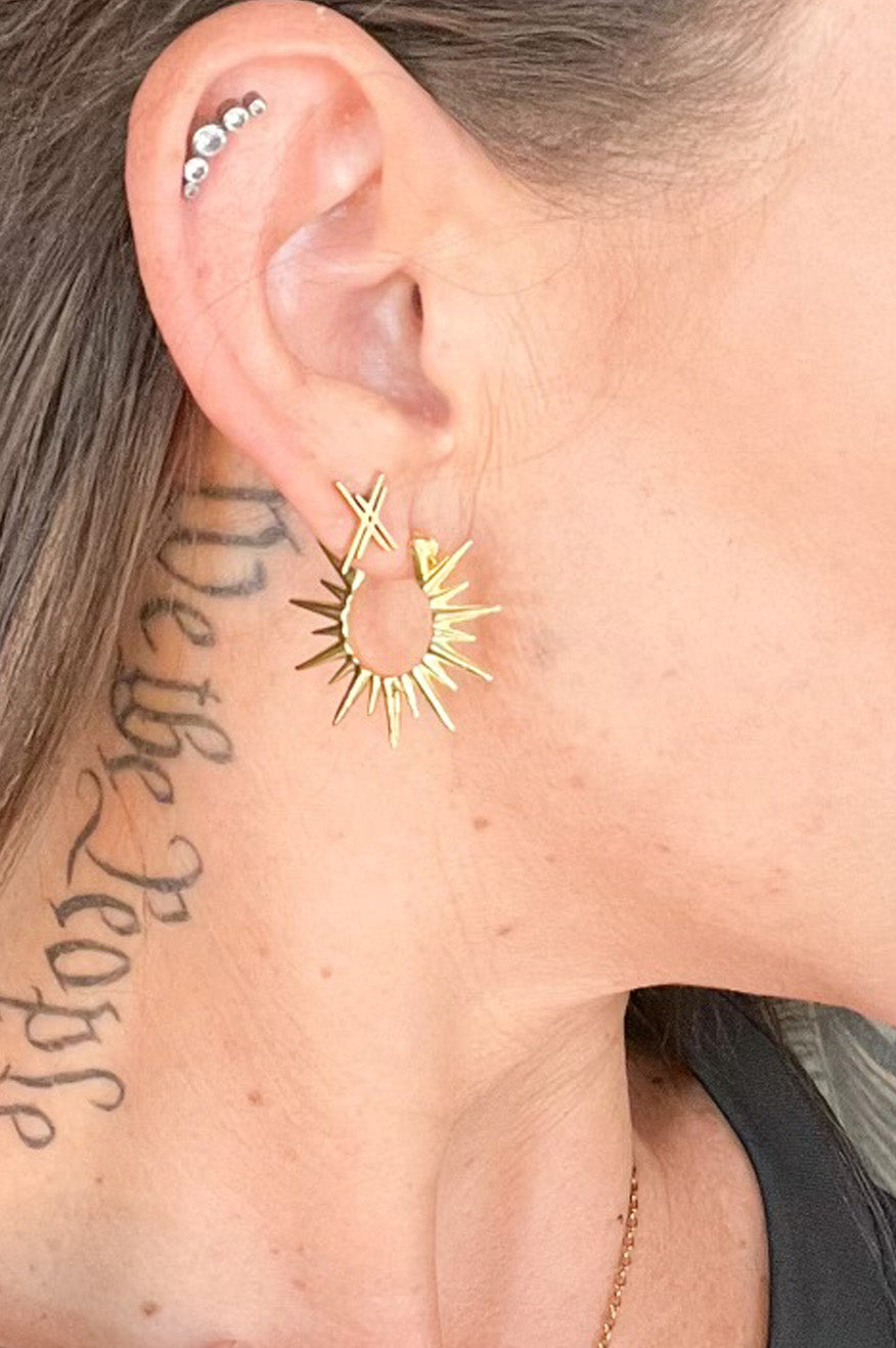 Burst of Spirit Hoop Gold Earrings