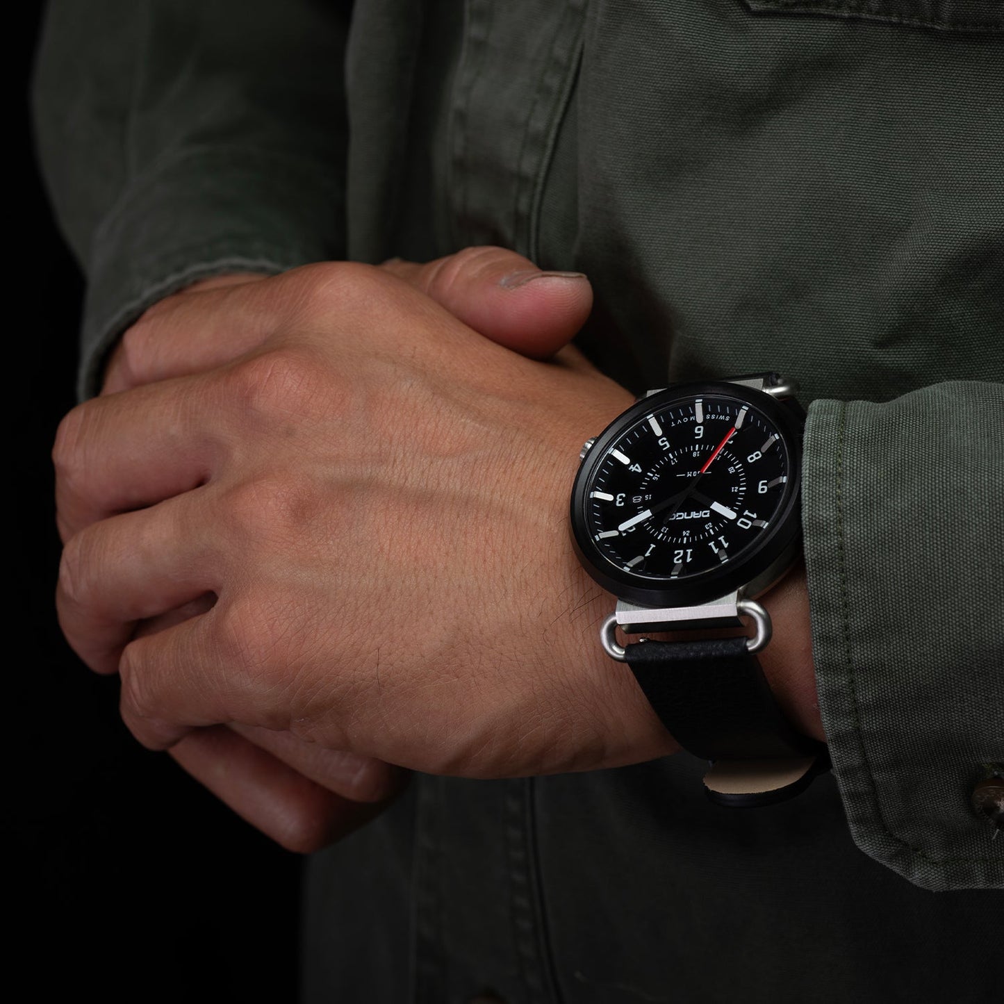 TK-01 - Trek Watch with Italian Leather Strap - Jet Black