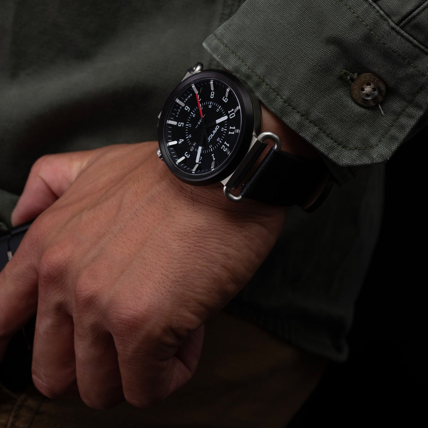 TK-01 - Trek Watch with Italian Leather Strap - Jet Black
