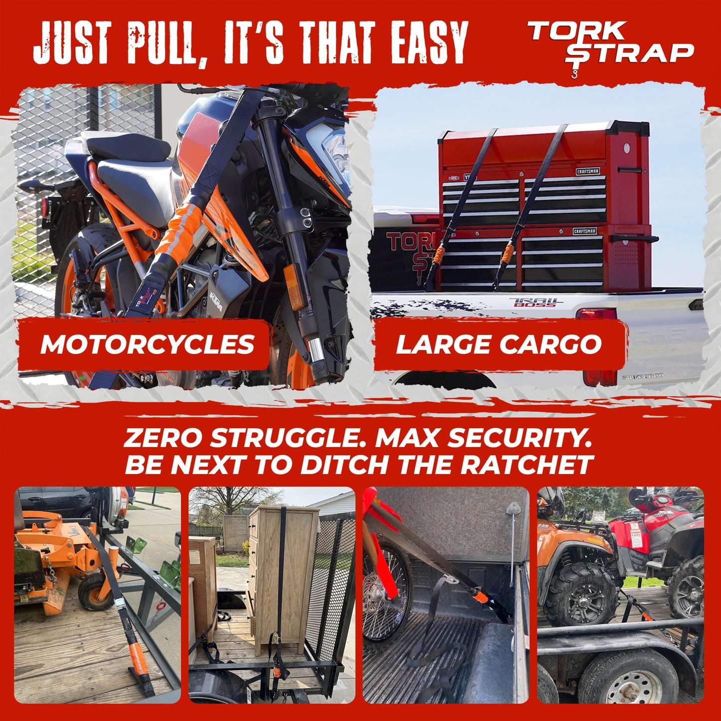 TorkStrap HD750 | 14'x1.5'' Spring Loaded Tie Down Straps - 2250lb Max Load
