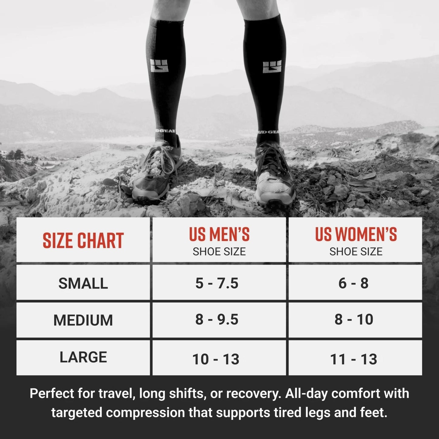 Tall Compression Merino Wool Socks (Black/Gray)