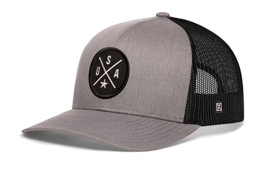 USA X Trucker Hat  |  Black-White America Snapback