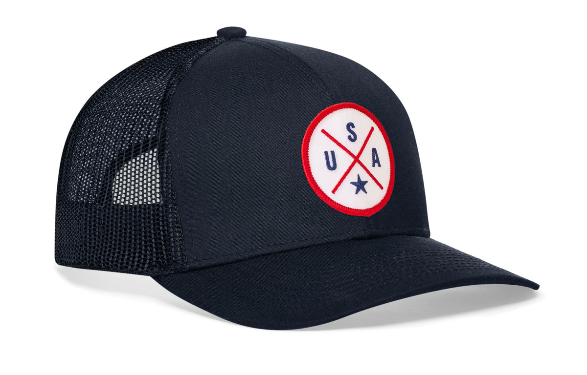 USA X Trucker Hat  |  White-Red-Blue America Snapback